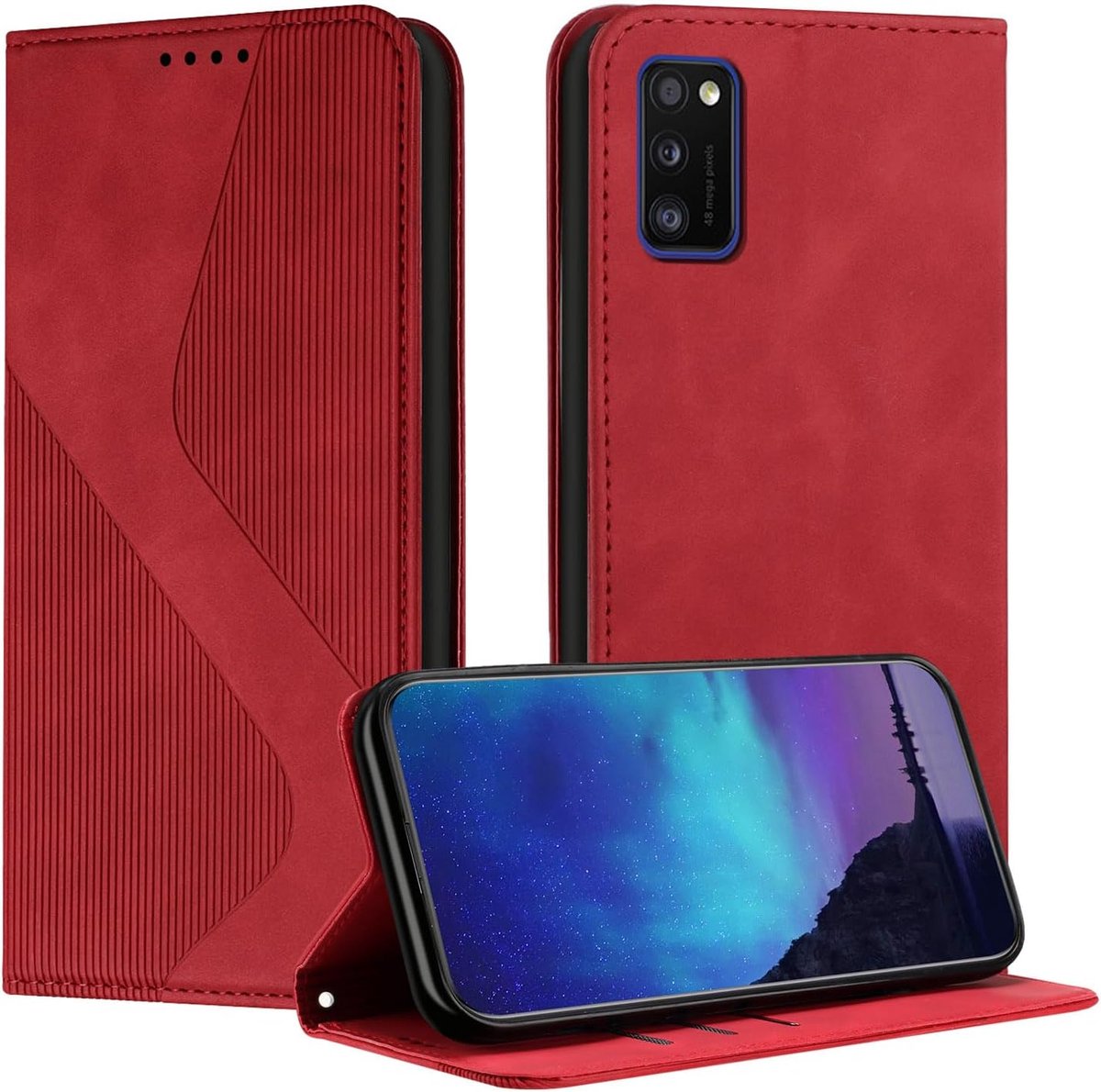 Case voor Samsung Galaxy A41 met verstelbare staande functie Magnetische Lock Flip Lederen Drop Protection Fashion telefoonhoesje - Rood