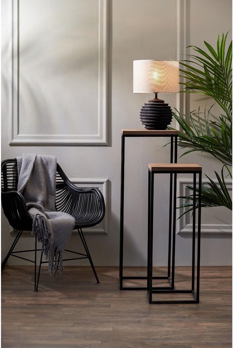 & Living Zuil Yarula - Zwart/Hout - 30 x 82,5 cm + 35 x 102 cm