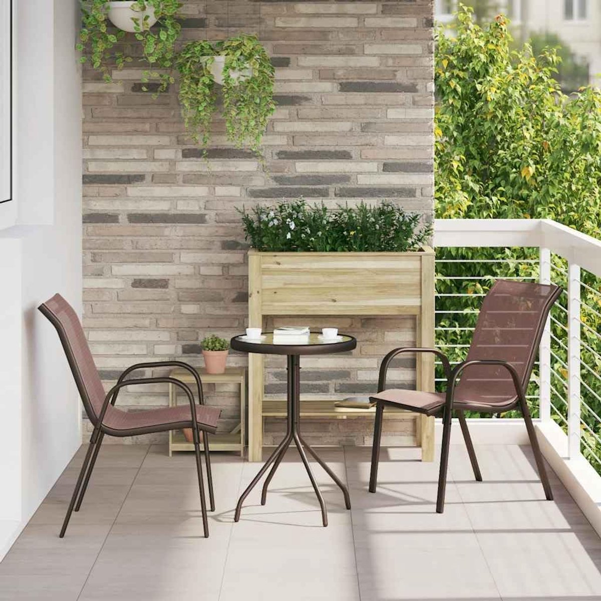 Tuinstoelen bruin 2 stuks textilene stof, inklapbaar, met gepoedercoat stalen frame, robuust en stabiel, ideaal voor balkon en terras, maximale