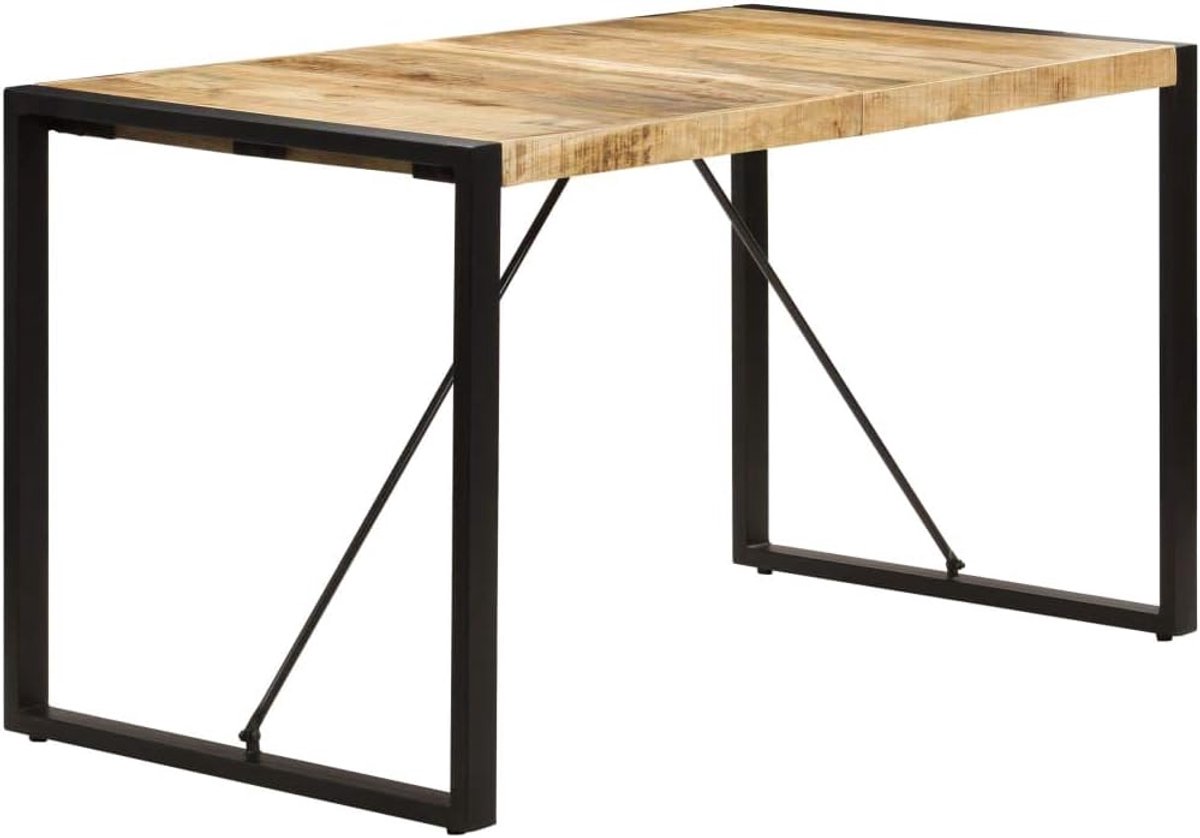 Eettafel van massief hout, handvat in industriële stijl, 140 x 70 x 75 cm