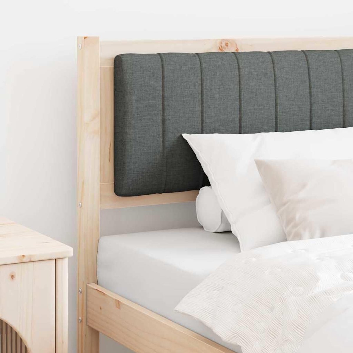 Hoofdeinde bruin 100 cm van massief grenenhout, modern design met rechte lijnen, gevoerd met polyester, rugpaneel, ideaal voor slaapkamer, eenvoudig