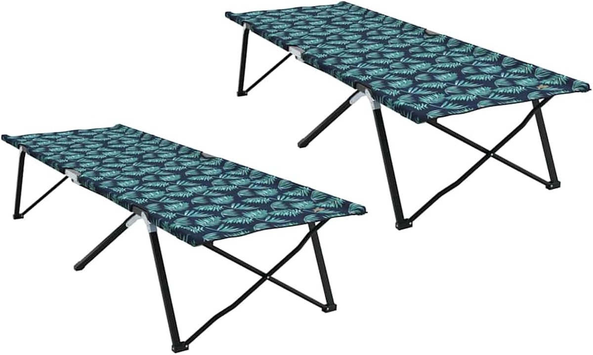 Klapbed voor camping, blad, 2 stuks, bos, 206 x 76 x 74 cm, logeerbed, campingbed, draagtas voor kantoor, , overnachting, reizen, tuin 42003173