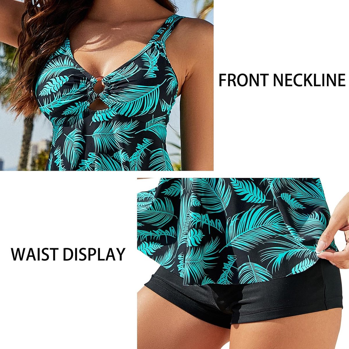 2-delige tankini voor dames, badpakken, dubbele schouderbanden, bedrukte top met boyshort, badmode, badpak