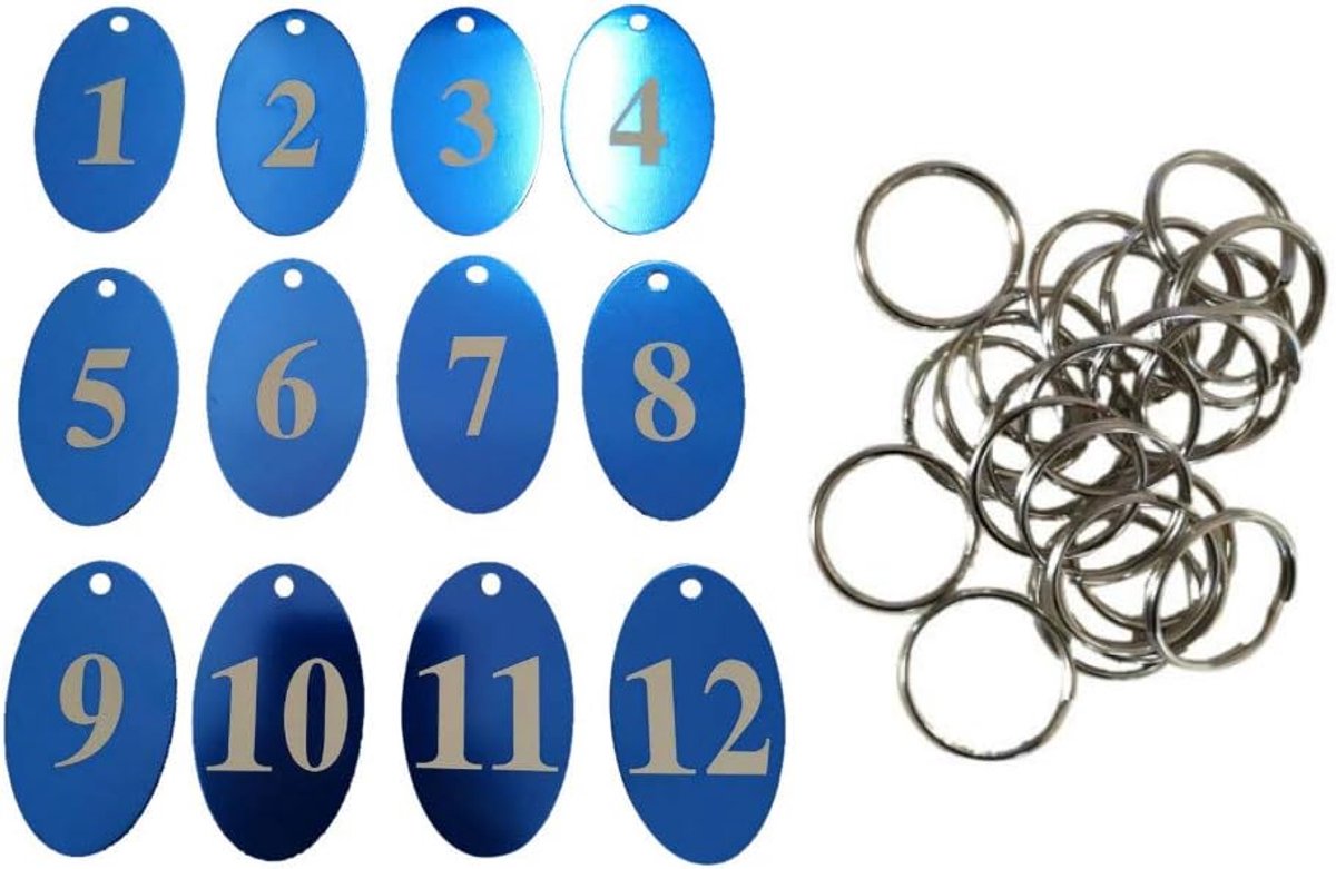 Genummerde Tags met Sleutelhanger (Blauw, 1-25)