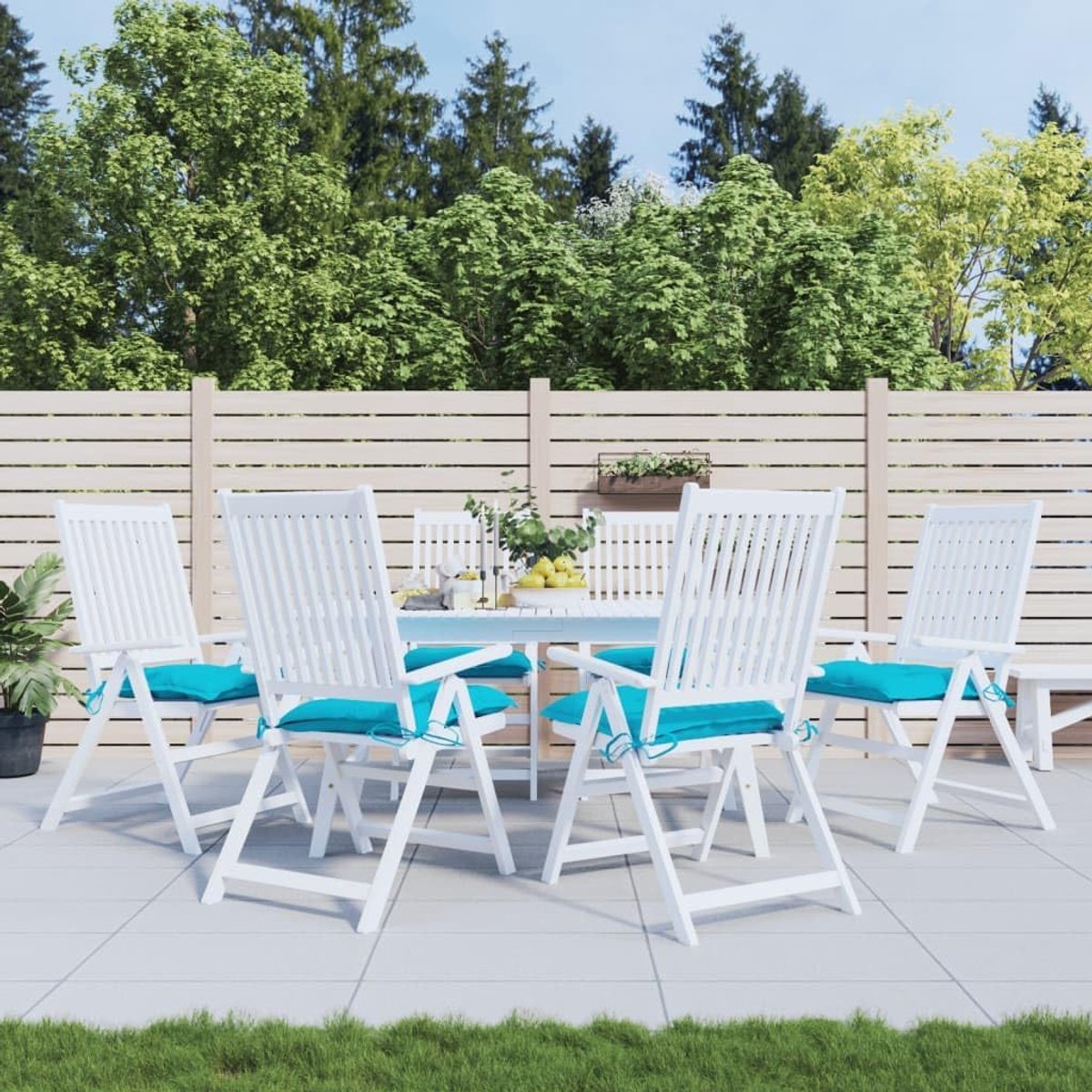 Stoelkussen 6 stuks. Turquoise 50x50x7 cm van ademend Oxford-weefsel met anti-slip koorden voor tuinmeubelen en outdoor zitcomfort