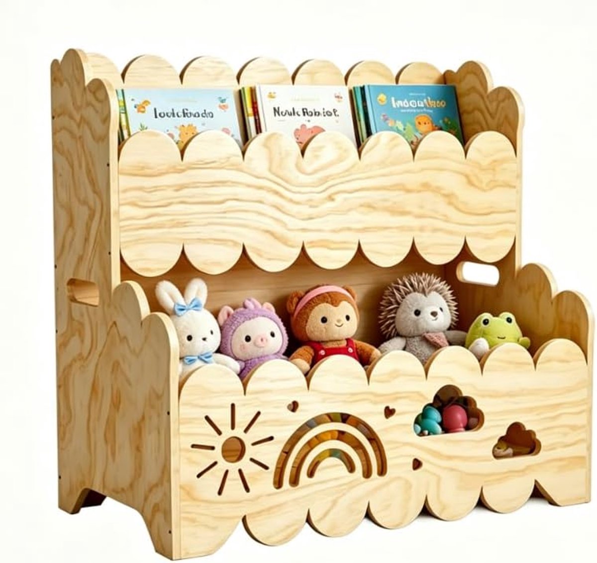 Boekenkast voor kinderen, boekenkast voor kinderen, kinderrek voor boeken en speelgoed, opbergorganizer, boekenkast kinderkamer met houten design voor kinderkamer meubels