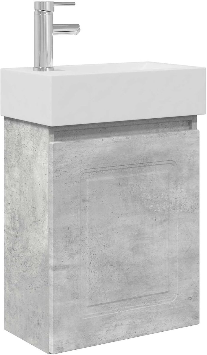 Badkamer wastafelonderkast met kraan, 45,5 x 22,5 x 84 cm, wandmontage met keramische wastafel en omkeerbare deur, voor moderne badkamer