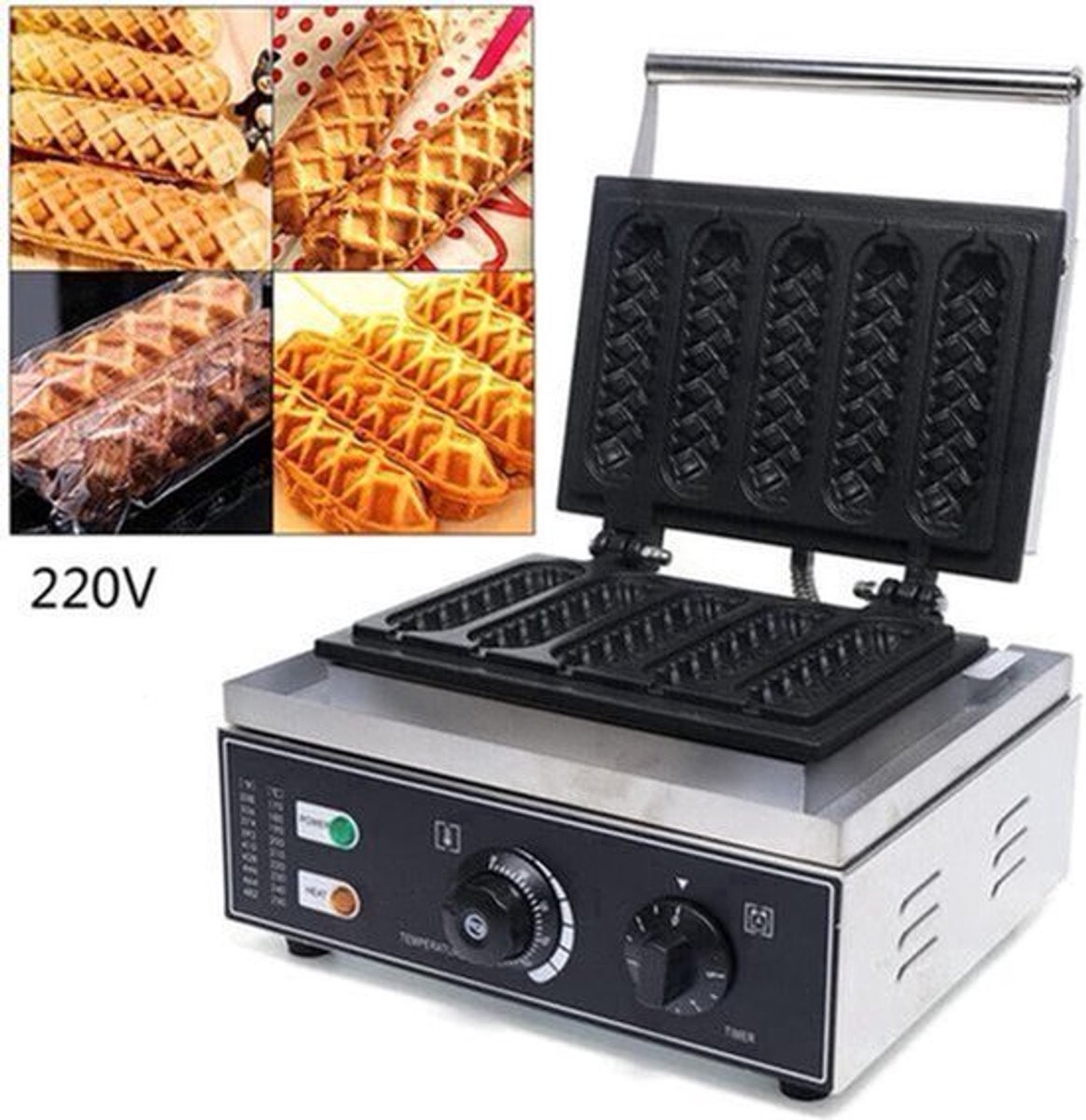 Wafelijzer – Wafelmaker – Wafelapparaat – Wafelmachine – Hotdogmaker – RVS – 1500W – 5 Wafels Per Keer