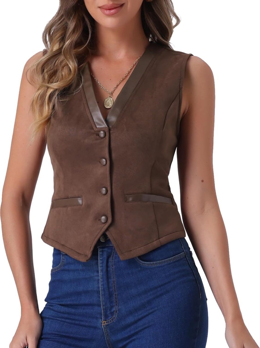 K Vest voor dames, zomer, linnen, mouwloos, knoopsluiting, V-hals, volledig gevoerd, bijgesneden vest, crop tops