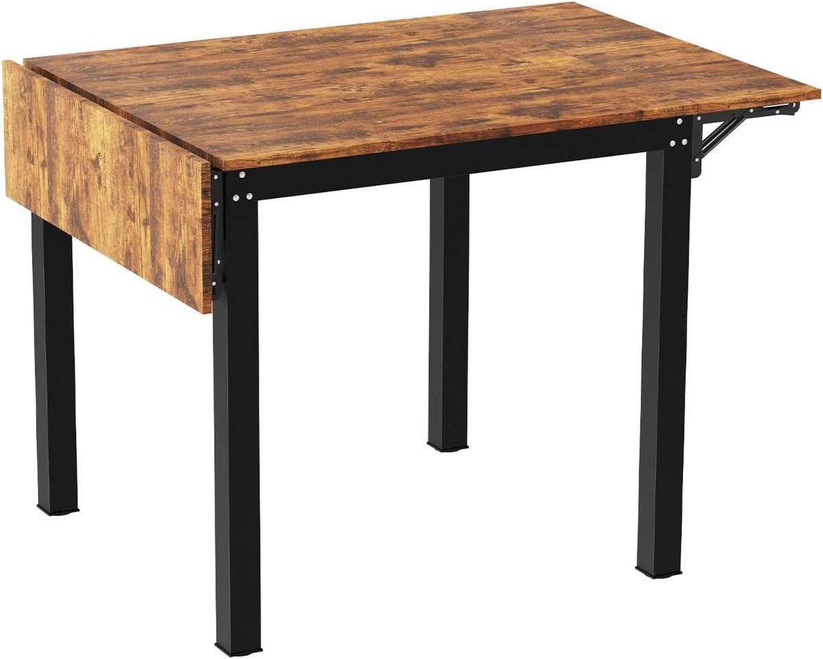 Eettafel, inklapbaar, uittrekbaar, voor 2 tot 4 personen, met kleppen, klaptafel met smeedijzeren structuur, veelzijdige eettafel, 120 × 78 × 75 cm, bruin