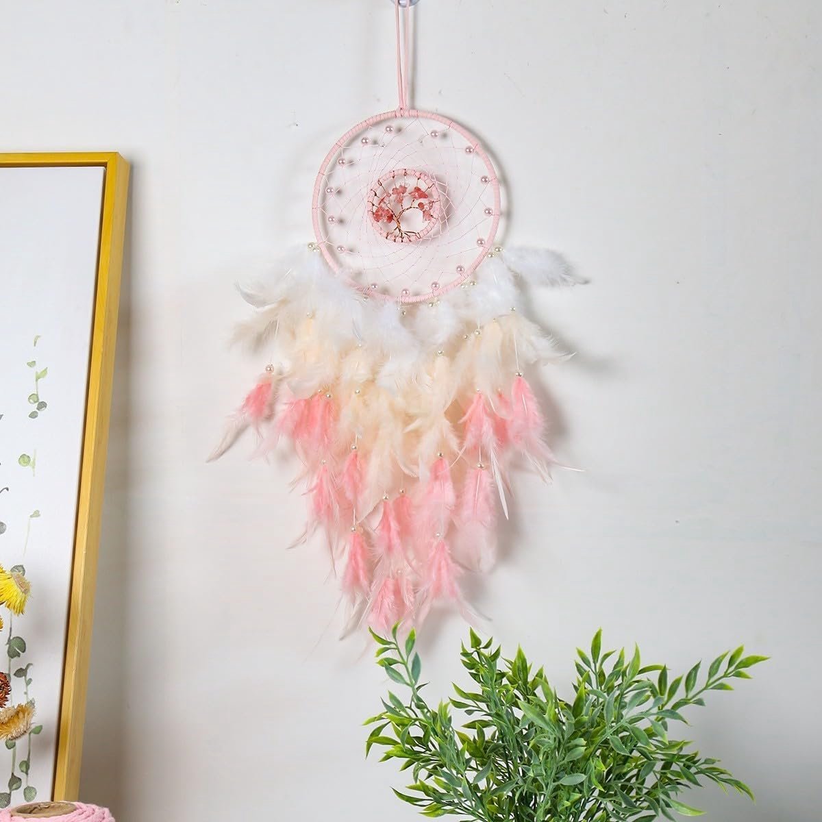 1/2 stuks handgemaakte dromenvanger met parels, Tree of Life Dreamcatcher, Boheemse wanddecoratie voor woondecoratie, slaapkamerdecoratie