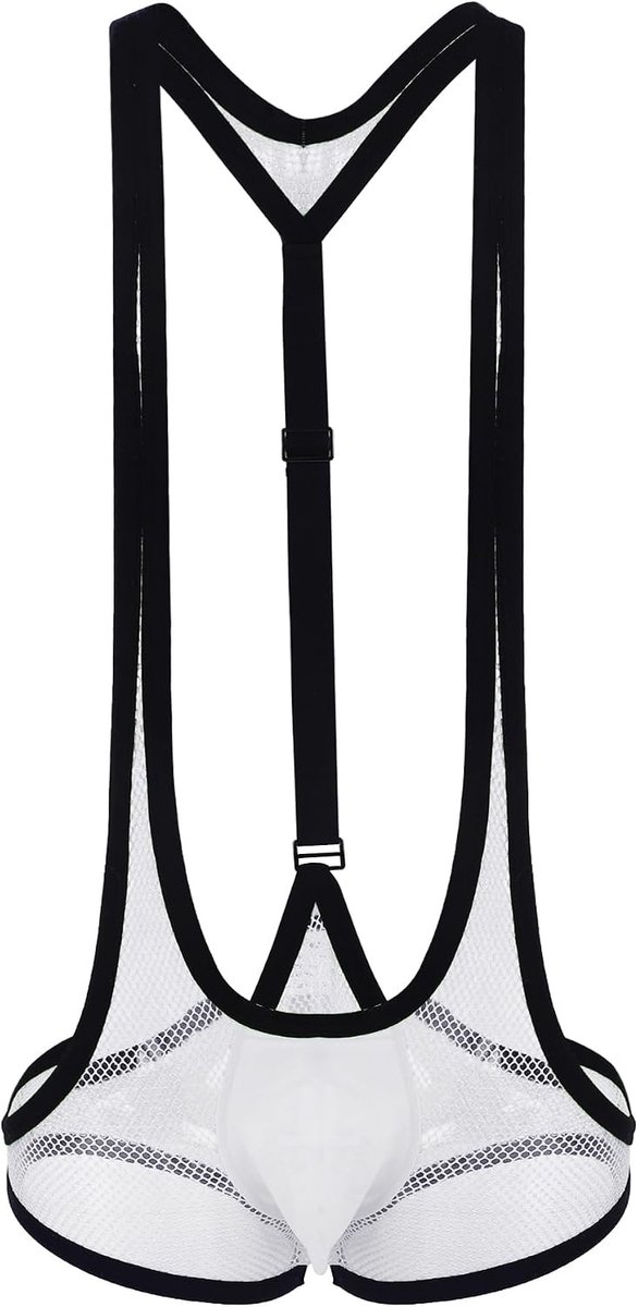 Heren mesh bodysuit jockstrap, verstelbare worstelsinglet ademend turnpakje, rekbaar eendelig ondergoed voor party, strand, fitness