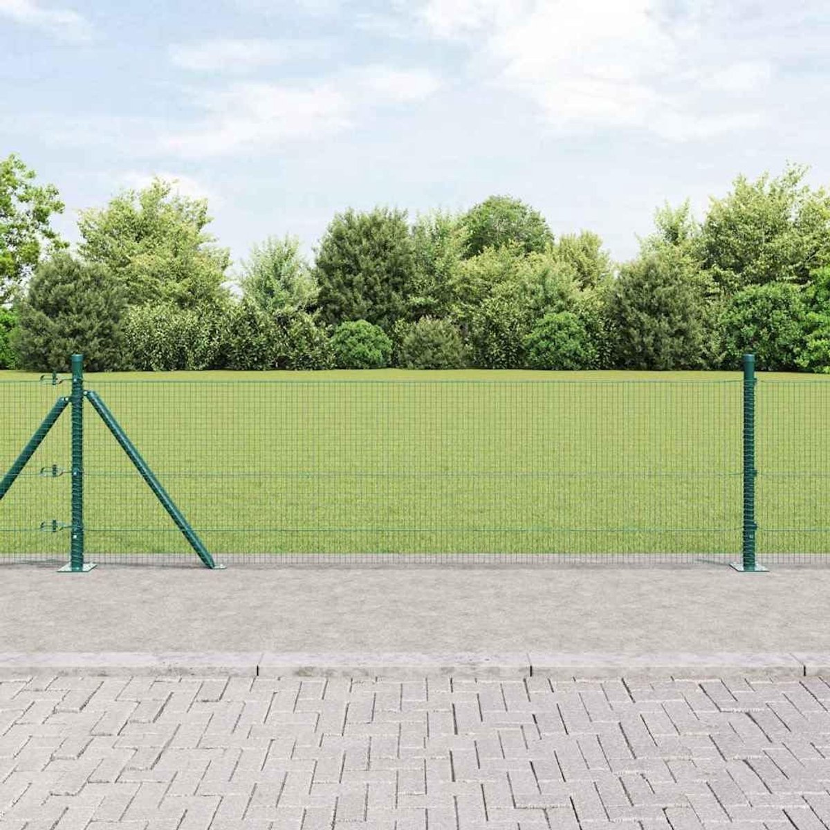 25 x 0,6 m, groen, met betonnen sokkel, gelast tuinhek voor buiten en huisdierbescherming