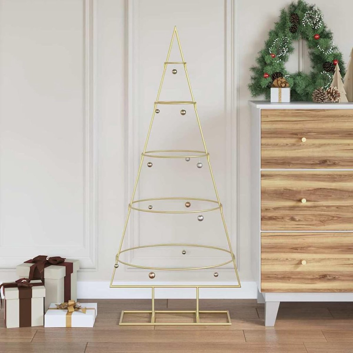 Metalen kerstboom goud 125 cm gepoedercoat staal, kerstboom voor woonkamer kantoor of kerstmarktdecoratie 42019153