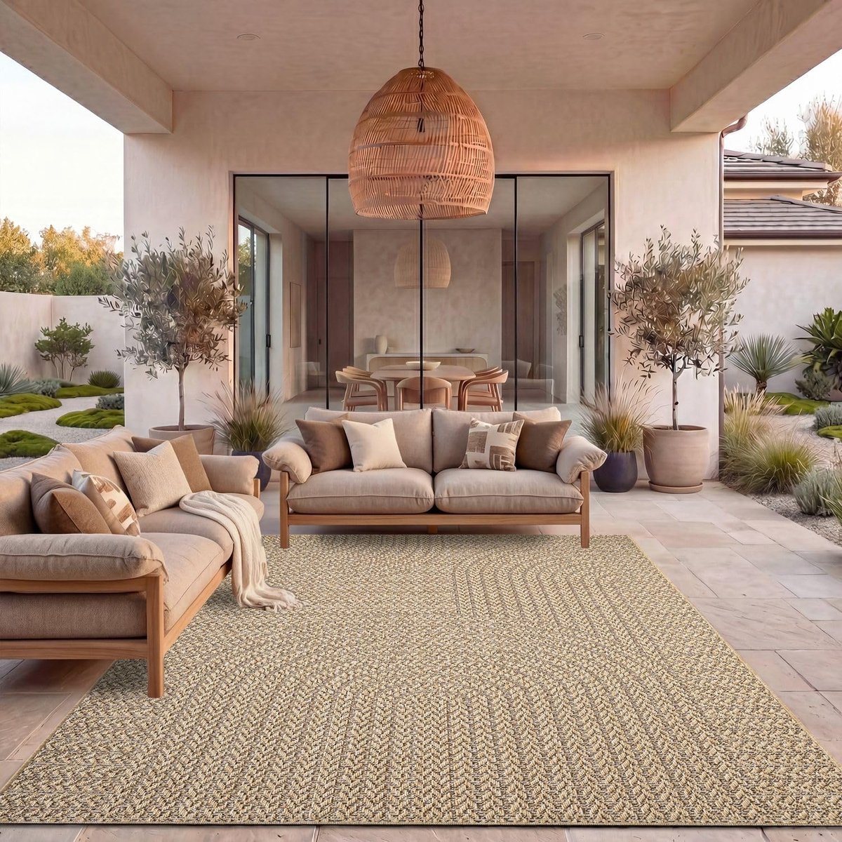 Home Buitenkleed Weerbestendig Tuin Slaapkamer Gang Regenboogpatroon Boho Ontwerp Effen Kleur Sisal Look Moderne Stijl, Maat:80x150 cm
