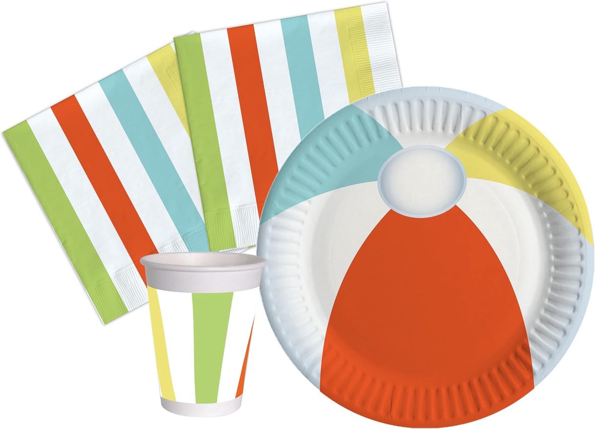 Party Pack Summer Party for 8 people (36 pcs: 8 plates Ø23cm, 8 cups 250ml, 20 napkins 33x33cm) in compostable paper