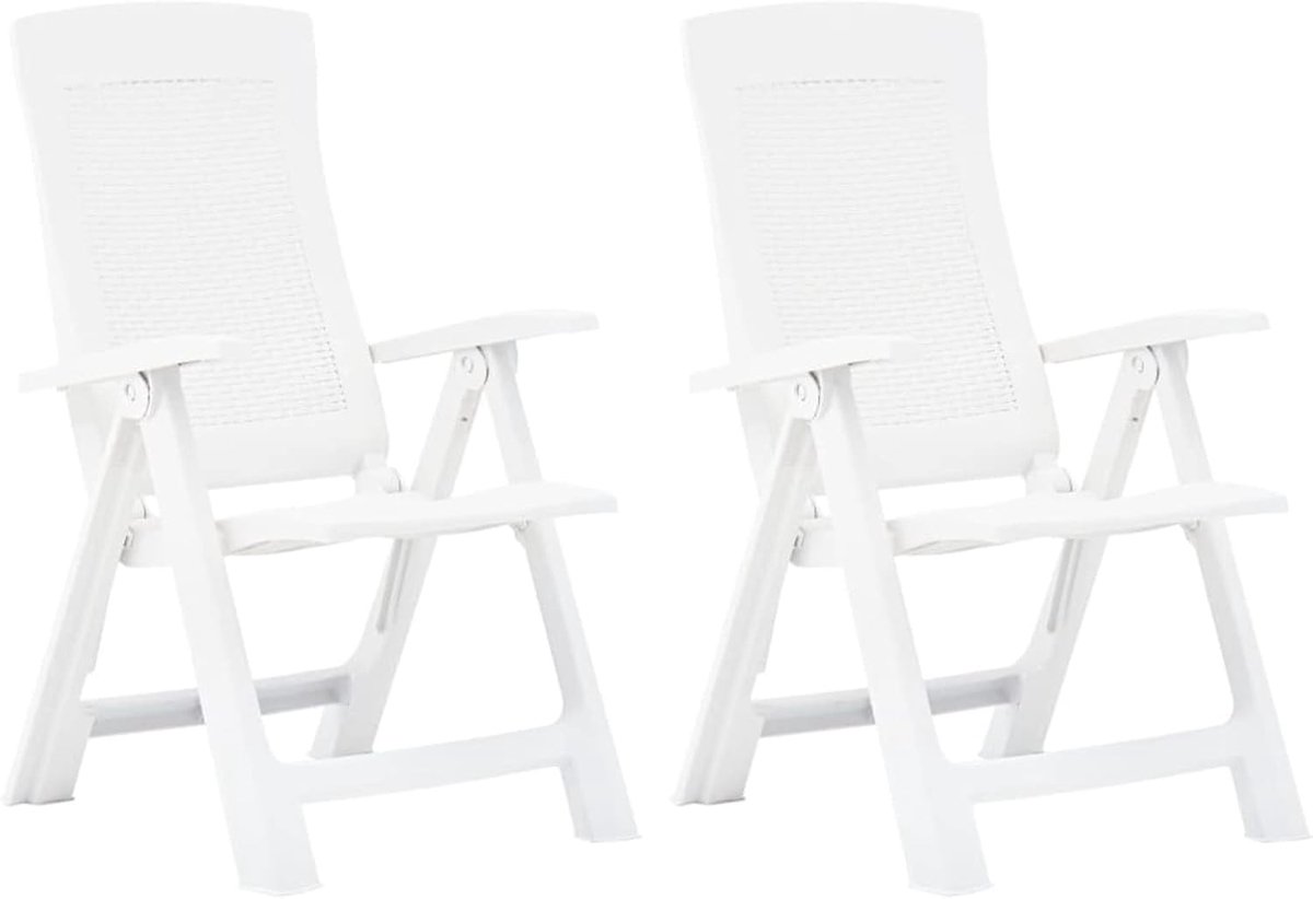 2 stuks verstelbare tuinstoelen, tuinstoel, klapstoel, armleuningstoel, weerbestendig en onderhoudsvriendelijk, balkonstoel, terrasstoel, campingstoel voor terras, tuin, balkon, kunststof wit