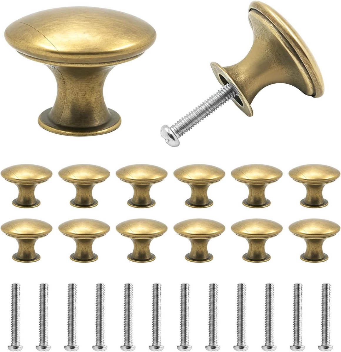 12 stuks kastknoppen vintage goud 30 mm messing look met schroeven