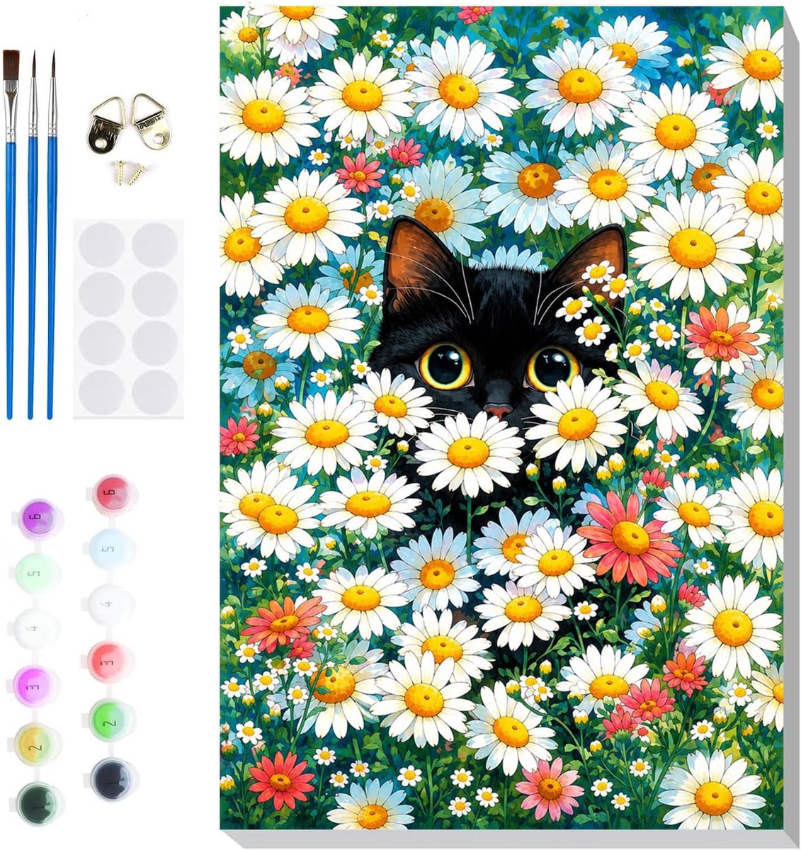 Schilderset op nummer voor volwassenen 20 x kat bloemen - eenvoudig schilderen - creatief plezier - ShopVlot