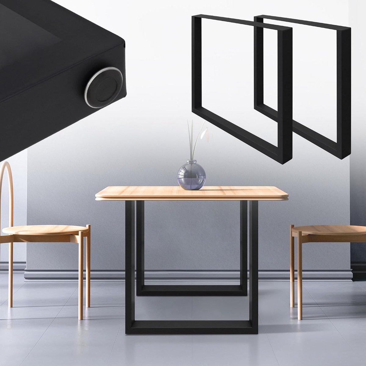 Poten - 70 x 72 cm - gepoedercoat staal - zwart - industrieel ontwerp - tafelframe set tafellopers tafelpoten tafelonderstel