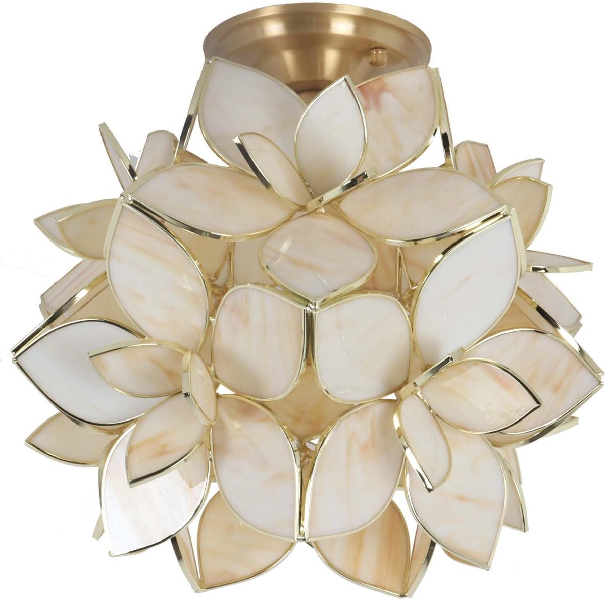 L31035 Bloemblaadjes in Tiffany-stijl, plafondlamp van gekleurd glas voor interieur. (crèmewit, 12" rozenlie)