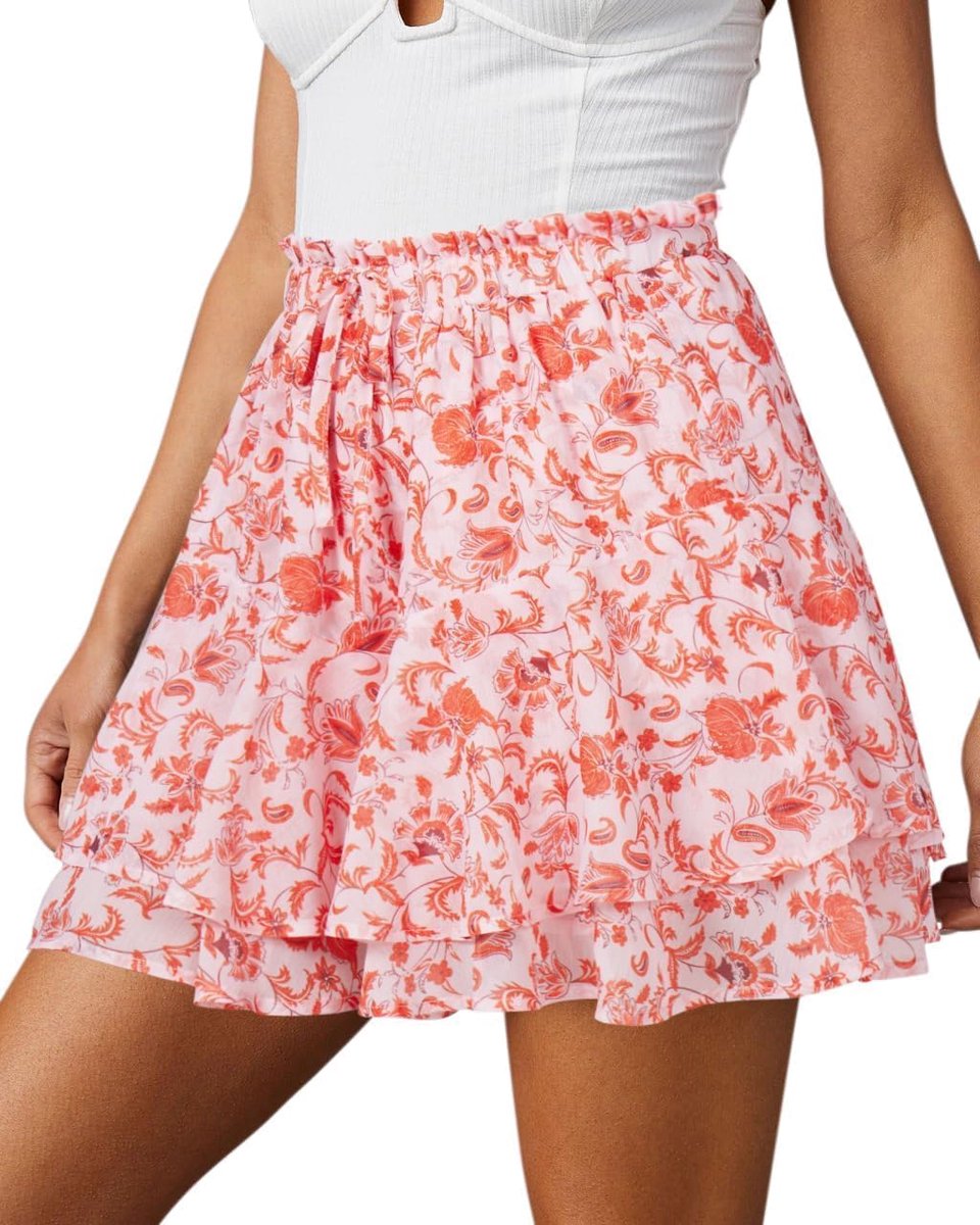 boho lichte zomerrok brede shorts dubbellaags ruches chiffon rok vakantie bloemen minirok shorts