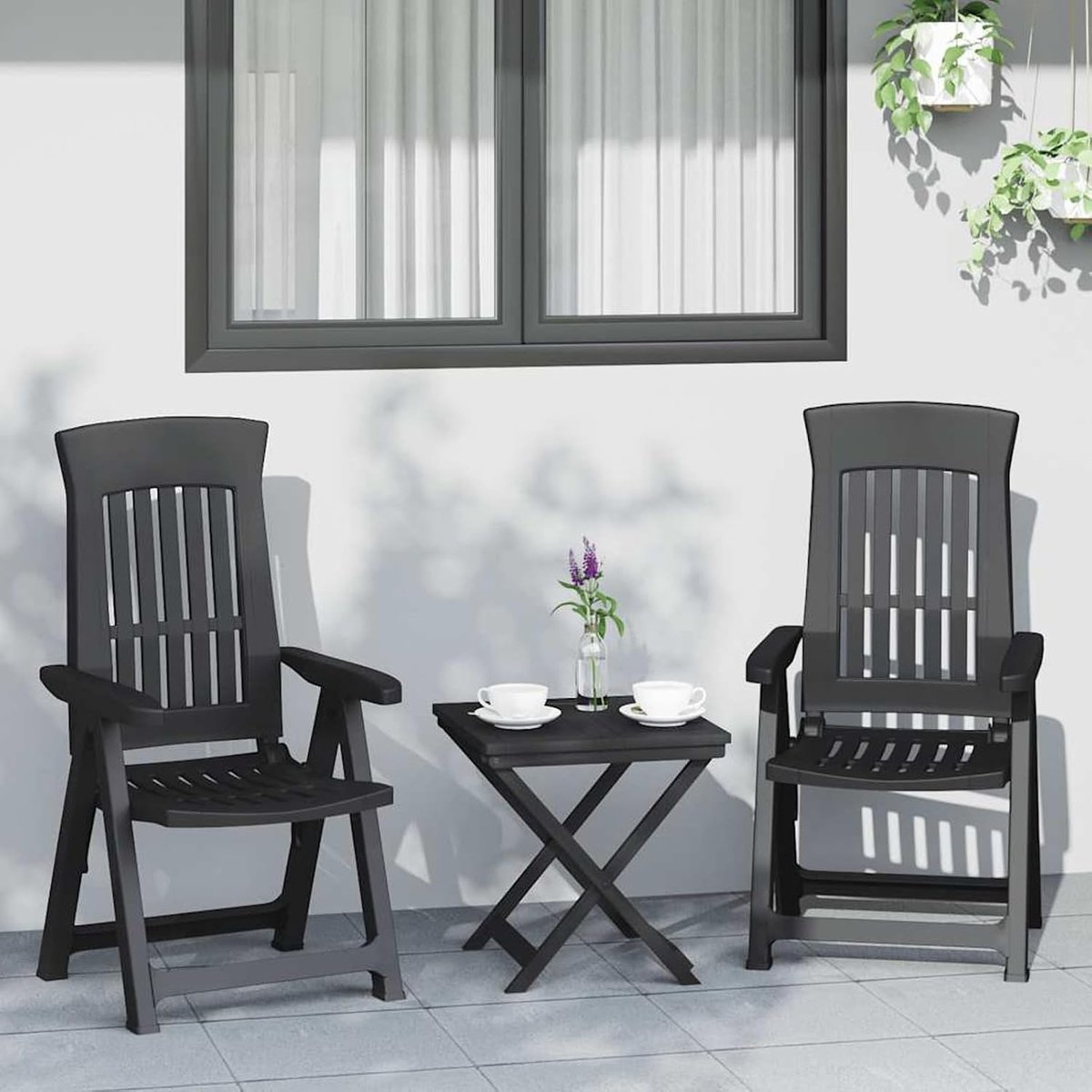 Tuinstoel, comfortabele tuinstoel, tuinstoel, terrasstoelen, tuinstoel, tuinstoel, 2 stuks, polypropyleen, antracietgrijs