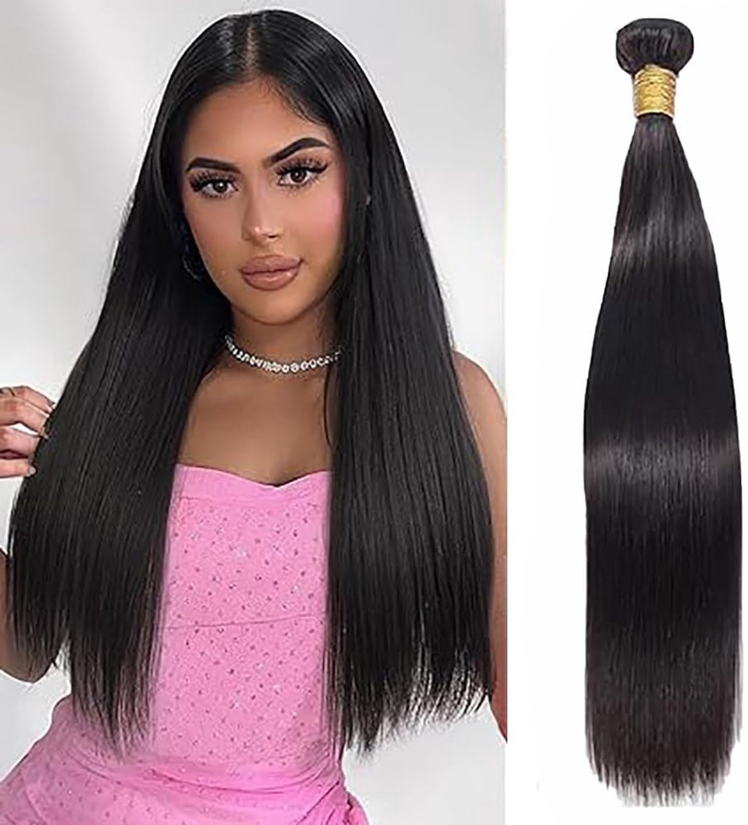 Human Hair Bundles Unprocessed Human Hair Extensions Natural Black #1B Color Double Weft Weave Single Bundles 50g/Piece for Woman 26 Inch