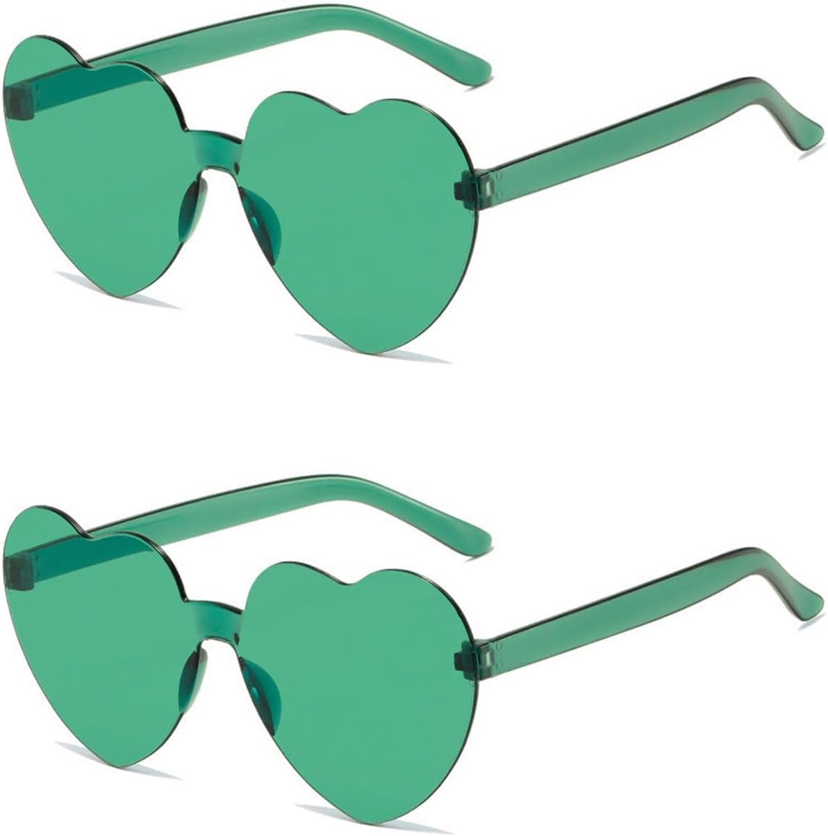 Set van 2 oversized hartvormige zonnebril zonder montuur voor dames, fotoaccessoires, strandfeestaccessoires, donkergroen