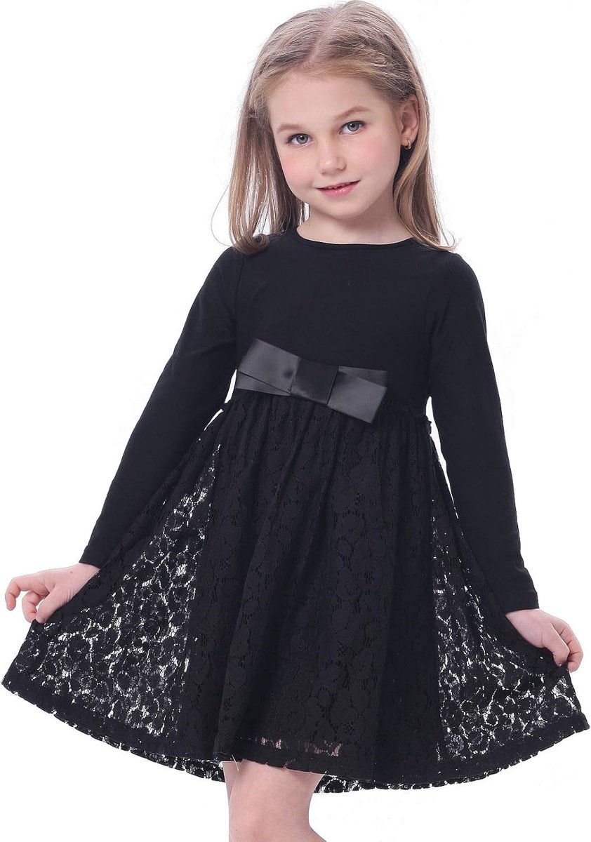 Jurken Elegante Casual Feest Katoen Kanten Kinder Jurk met Strik