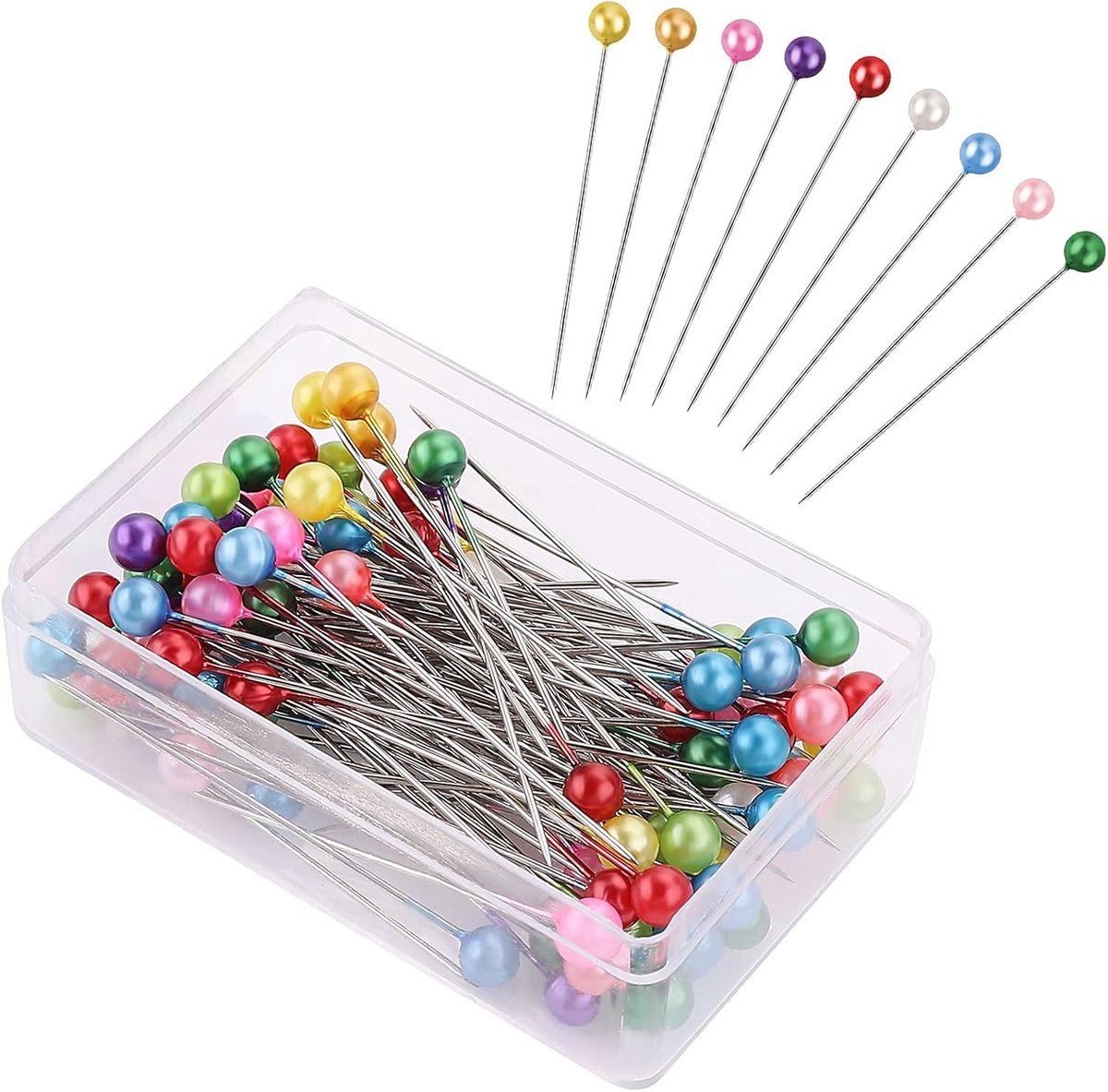 300 stuks kleurrijke spelden met kop, glazen kopnaalden, roestvrij staal, steeknaalden, naaistiften, glazen bol, kleurrijk, rond, meerkleurig, spelden voor naaien, quilten en handwerk, sieraden maken (40 mm)