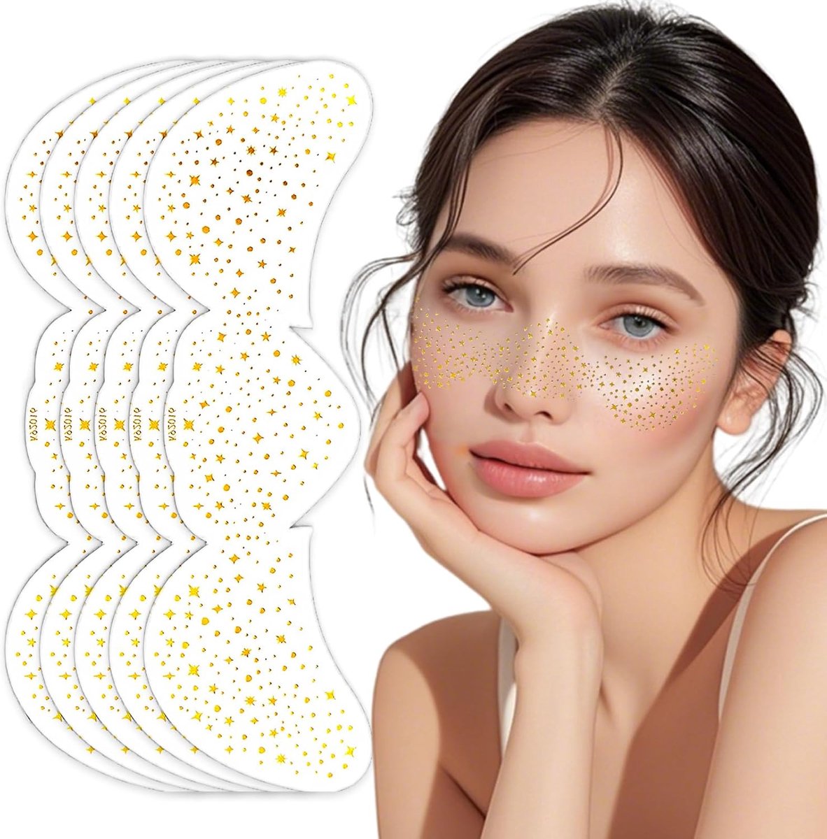Glitterstenen voor gezicht, set van 5 zelfklevende langhoudende gezichtstoeages voor festivals, feestjes en creatieve looks, waterdicht en zweetbestendig