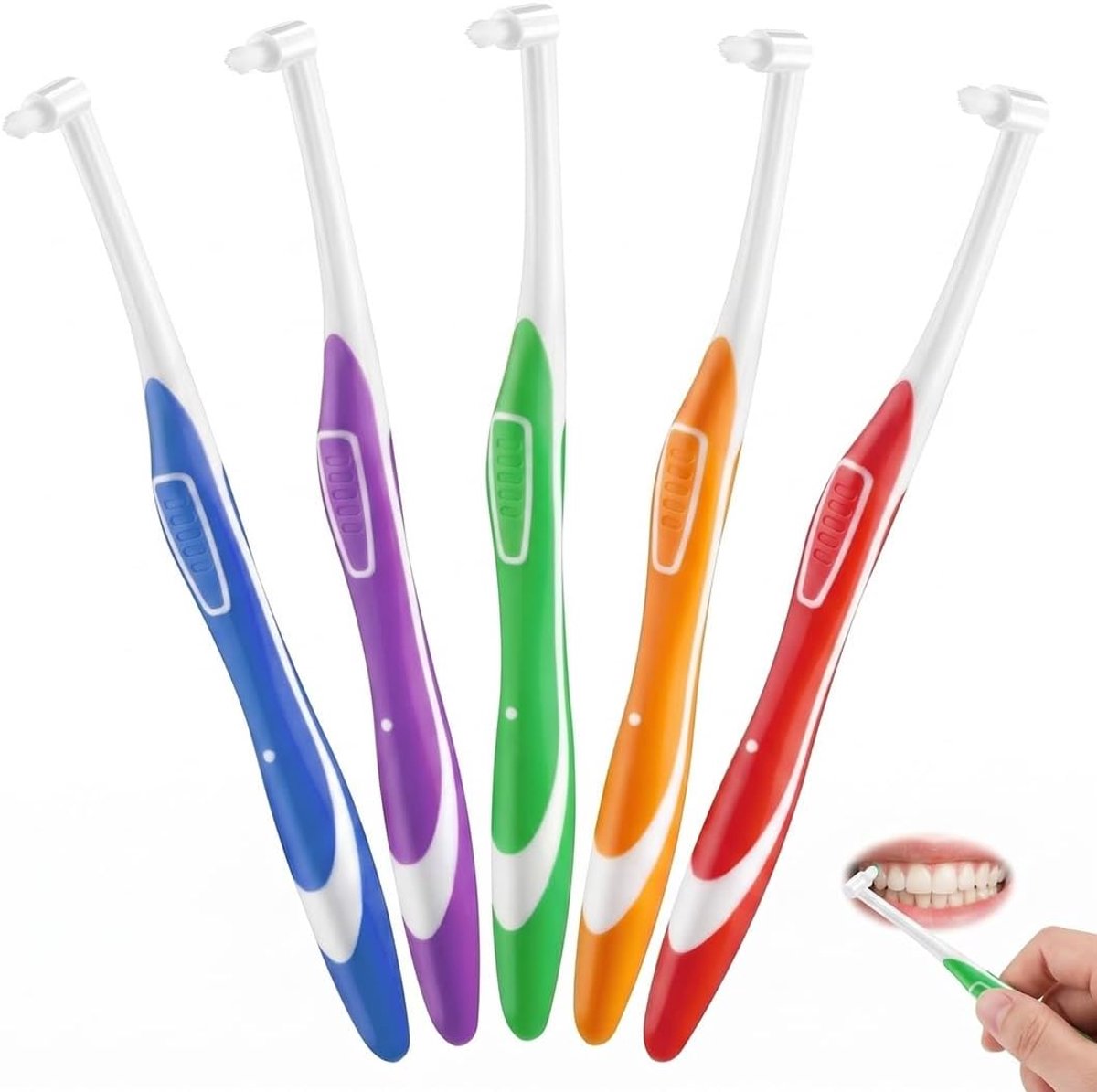 Set van 5 zachte borstels met enkele borstel voor tandapparaten (pluimborstel, interdentale borstel, borstel voor tandruimtes, borstel voor implantaten)