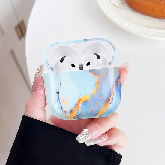 Hoes voor Airpods 4, marmer airpods 4e generatie case harde PC beschermhoes met marmerpatroon ultradunne volledige bescherming stootvast voor AirPods 4 blauw — afbeelding 5