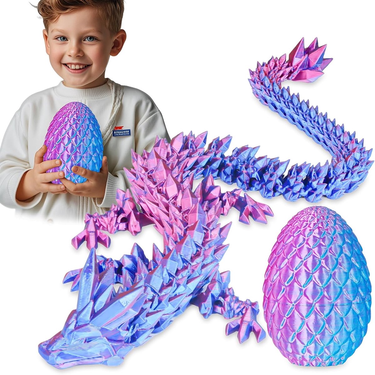 Verrassingsdrakenei met draak aan de binnenkant, cadeaus voor kinderen en volwassenen, 3D-bedrukt fidget-speelgoed, perfect voor Kerstmis, Pasen, verjaardagen, decoratie, stressvermindering (paars,