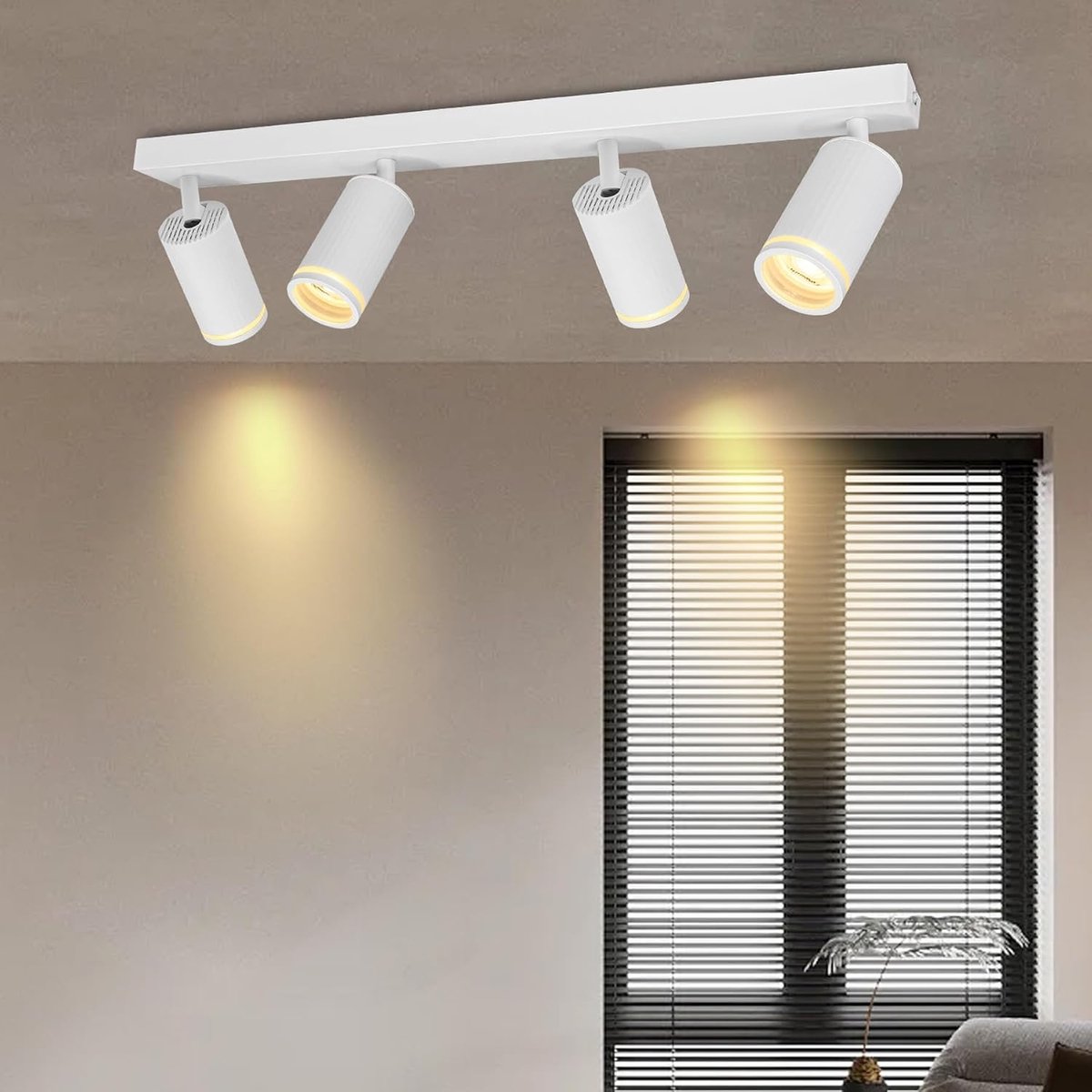 Plafondlamp, 4 lampen, wit, GU10 plafondlamp, zwenkbaar, 350 graden spotlamp, draaibaar, plafondspots voor woonkamer, hal, slaapkamer, keuken, zonder lampen