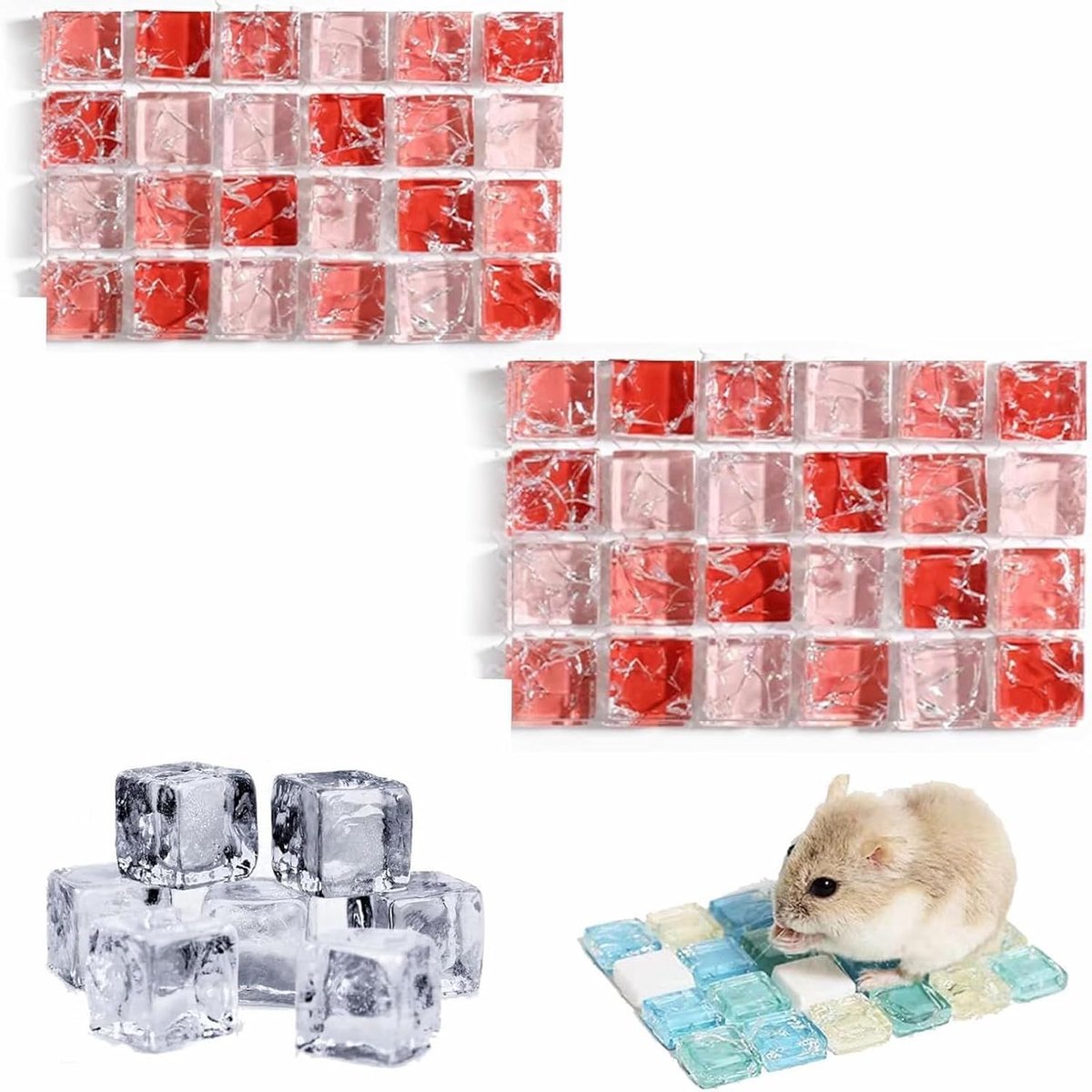 Koelmat voor hamsters, koelmat voor cavia's, konijnenkoelkussen, hamster, koelpad, zomer, cavia's, slaapmat, bed, huisdier, ijsmat, koelkussen, 2 stuks (rood)