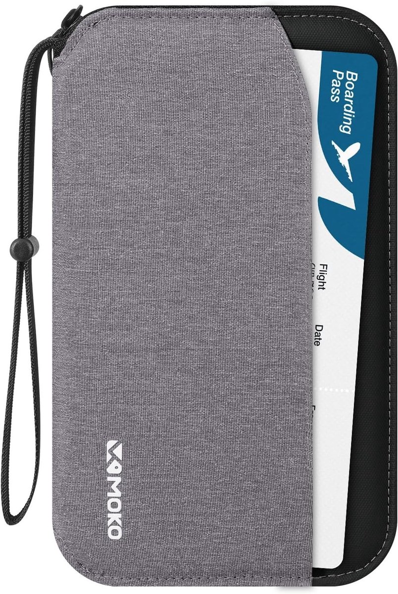 Paspoorthouder voor Familie, RFID Bescherming, Multi-Pocket Reishouder voor Dames en Heren, Grijs, 9.44 x 5.5 x 0.78 inch, Ideaal voor Reizen en Organisatie