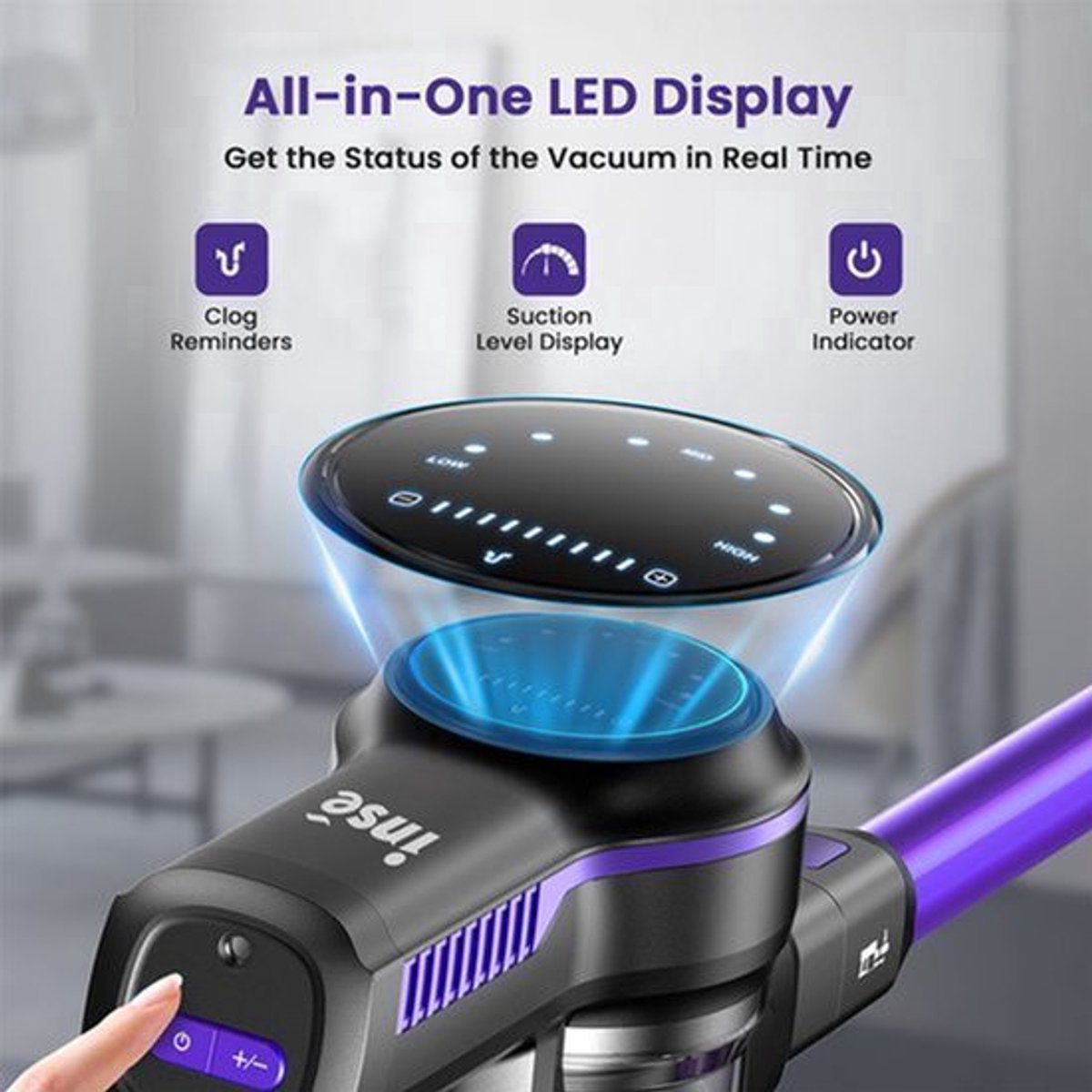 Draadloze Stofzuiger - 26 kPa Zuigkracht - 45 Min Batterij - LED-Display - HEPA-Filtratie
