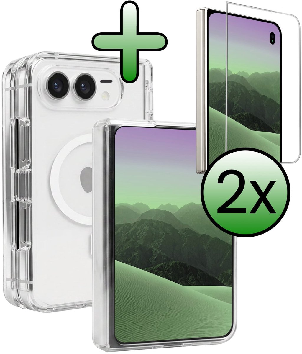 Hoesje Met 2x Screenprotector - Geschikt voor Apple iPhone Duo - Magsafe Compatible - Sterk & Shockproof - Back Cover - Shock Proof Case - Telefoon Hoes - Transparant