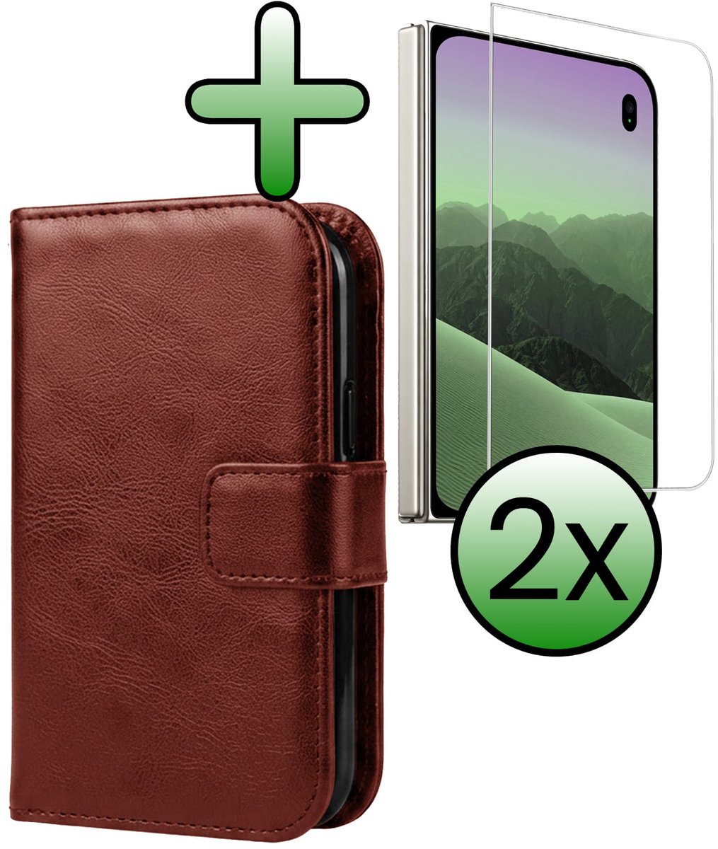 Hoesje Met 2x Screenprotector - Geschikt voor Apple iPhone Duo - Luxe Pasjeshouder - Bookcase Portemonee - Flip Case - Kunstleer Book Case - Flipcase Hoes - Book Cover - Walletcase - Portemonneehoes - Bruin