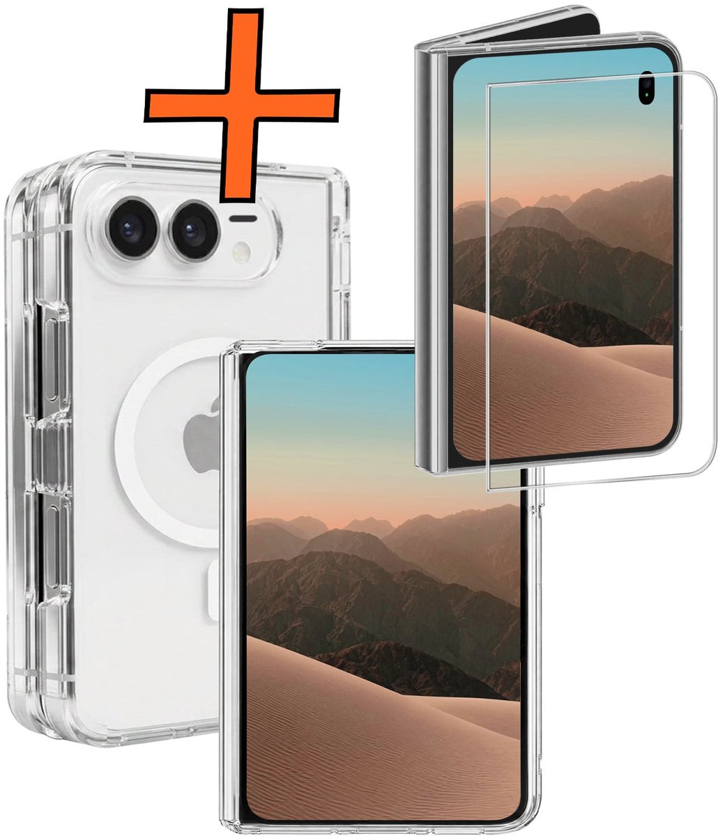 Hoes - Met Screenprotector - Geschikt voor Apple iPhone Duo - Magsafe Compatible - Sterk & Shockproof - Back Cover - Shock Proof Case - Telefoon Hoes - Transparant