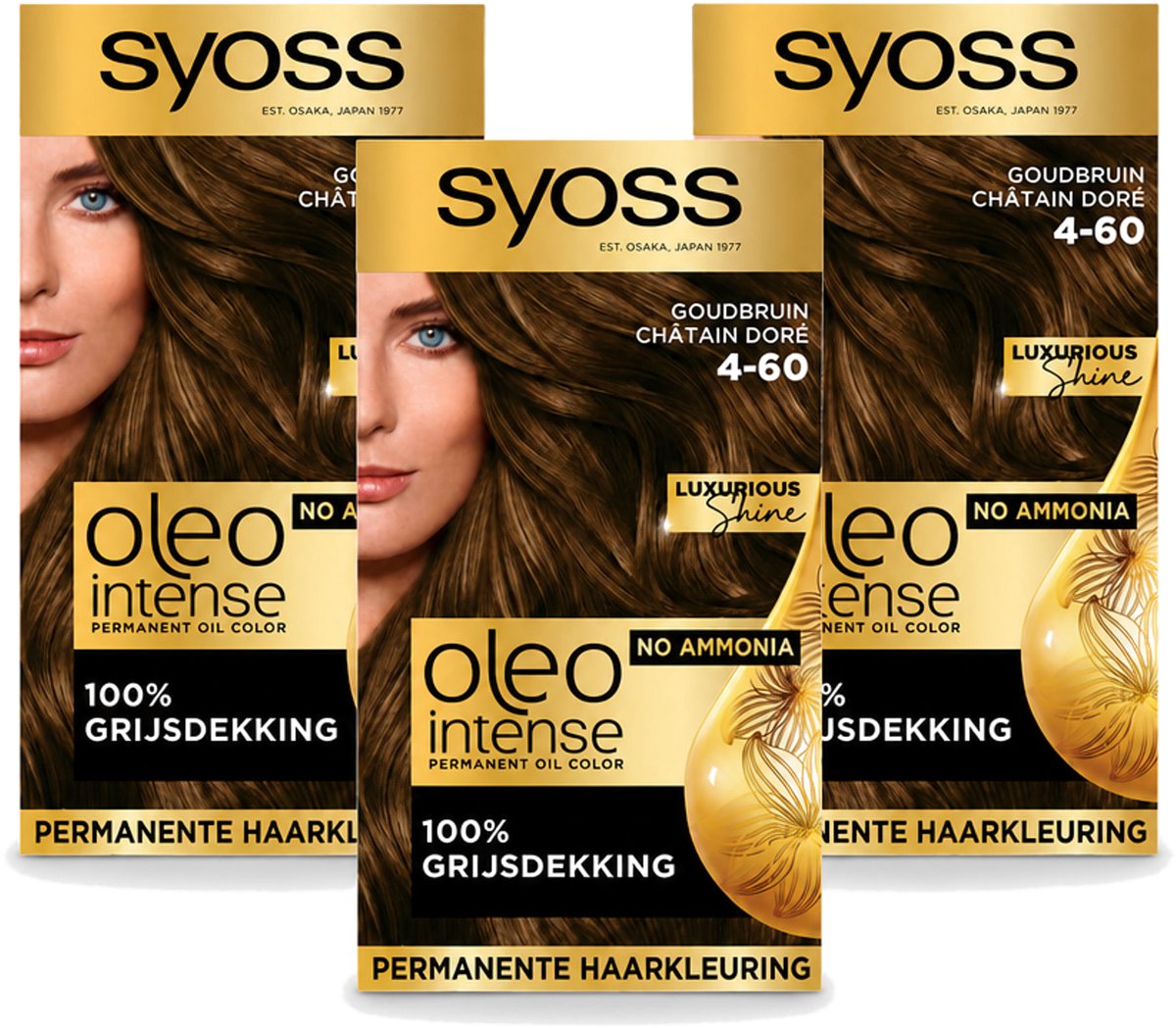 3 x SYOSS - Oleo Intense 4-60 - Haarverf - Permanente Haarkleuring - Goudbruin - Langdurige Kleur - Voordeelverpakking - 3 stuks