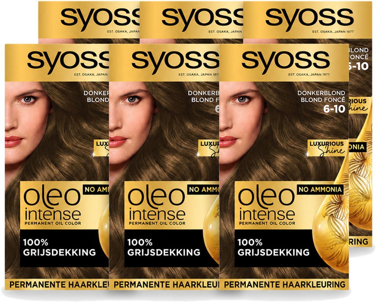 6 x SYOSS - Oleo Intense 6-10 - Haarverf - Permanente Haarkleuring - Donkerblond - Langdurige Kleur - Voordeelverpakking - 6 stuks