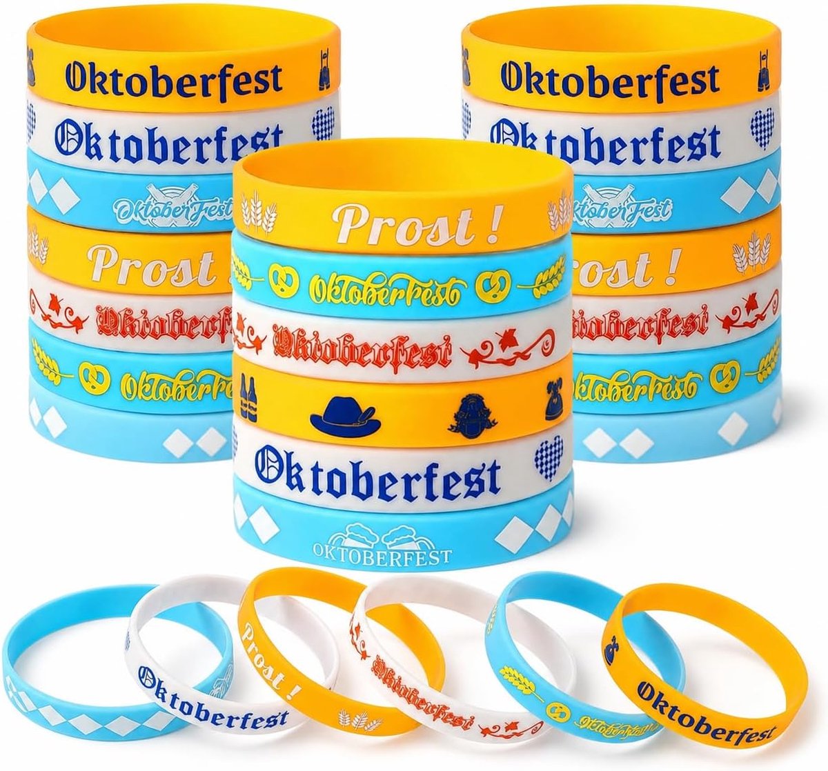 Armband 6 stuks siliconen blauw wit bierfest design weidefeest