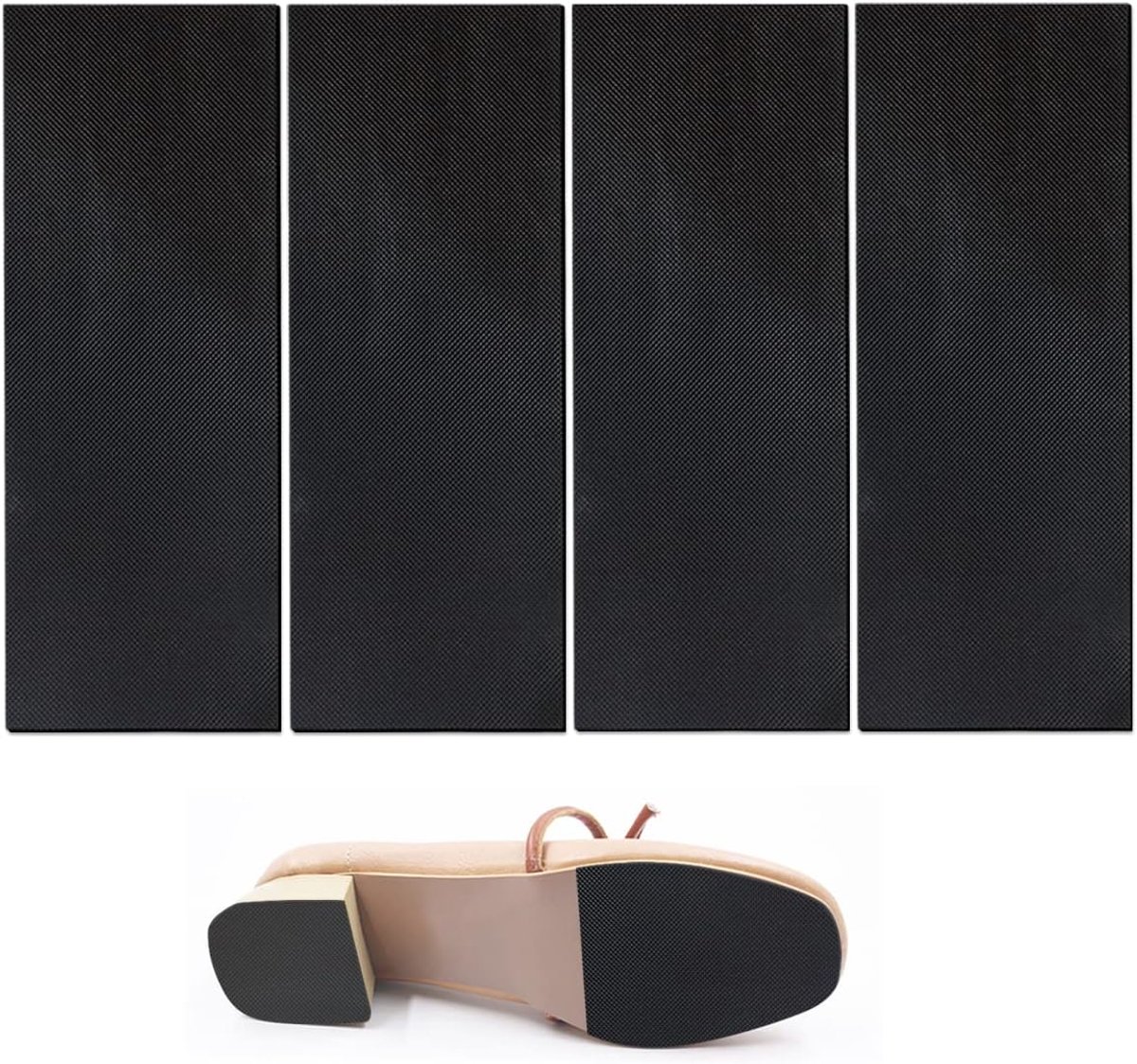 4 stuks 25 × 10 cm schoenzoolbeschermer, antislip rubberen schoengreepsticker, zelfklevende schoenbodembeschermer, ruisonderdrukkende schoenzoolpads voor mannen vrouwen, zwart