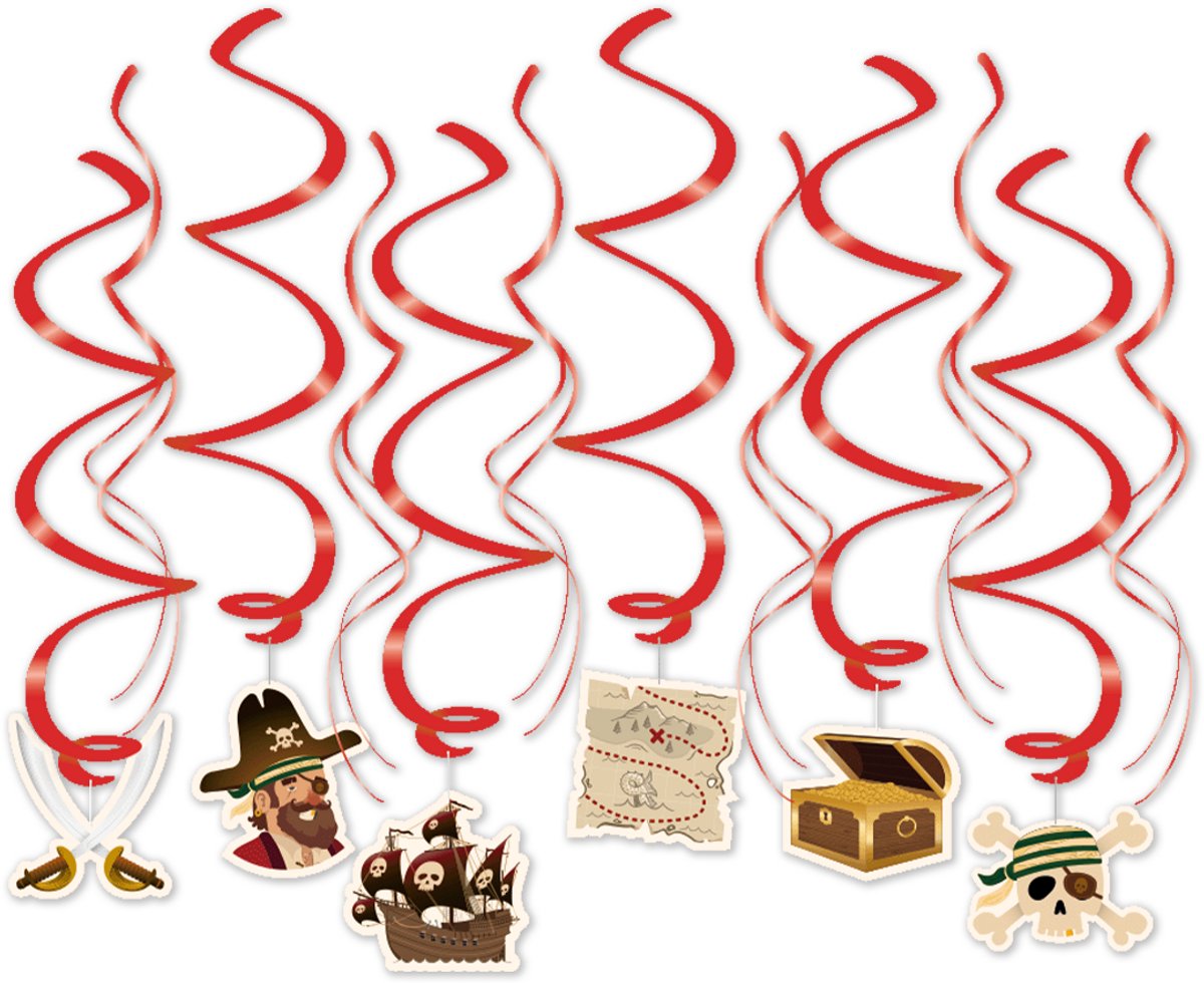 LUQ – Piraten Kinderfeestje Swirls – 12 St – Pirate Party Birthday Decoratie – Verjaardag Versiering – Direct Ophangen