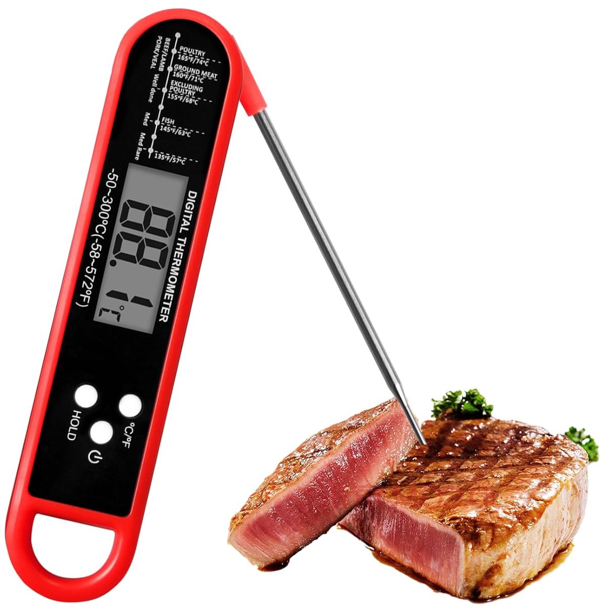keukenthermometer, 180 graden draaibare sonde, meting van voedseltemperatuur (-50 ~ 300 °C), keukentemperatuursensor, magneet en ophanggat, ideaal voor keuken, barbecue, oven