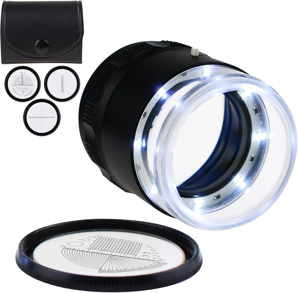 10x Juweliers loep, verlicht vergrootglas, draagbare zakleesvergrootglas met 25 mm met LED-gerichte oogloep, vergrootglas voor edelstenen, munten, verwisselbare dradenkruisschaal (4 schaalglas)