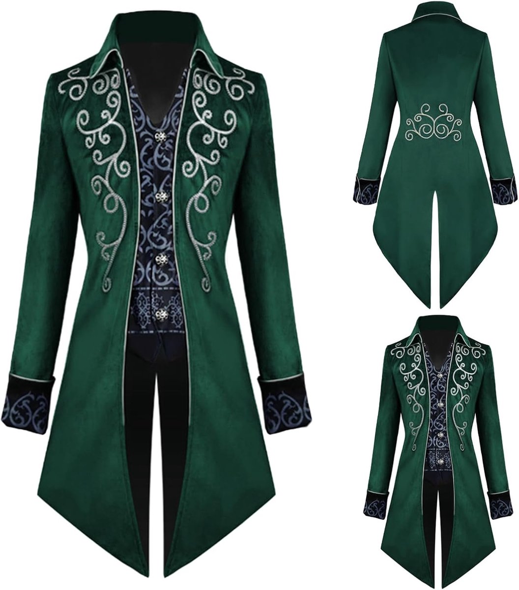 vintage jas voor heren, middeleeuws gothic fluwelen borduurwerk jas jas Victoriaanse geklede uniform voor steampunk-thema en dansfeest, Halloween